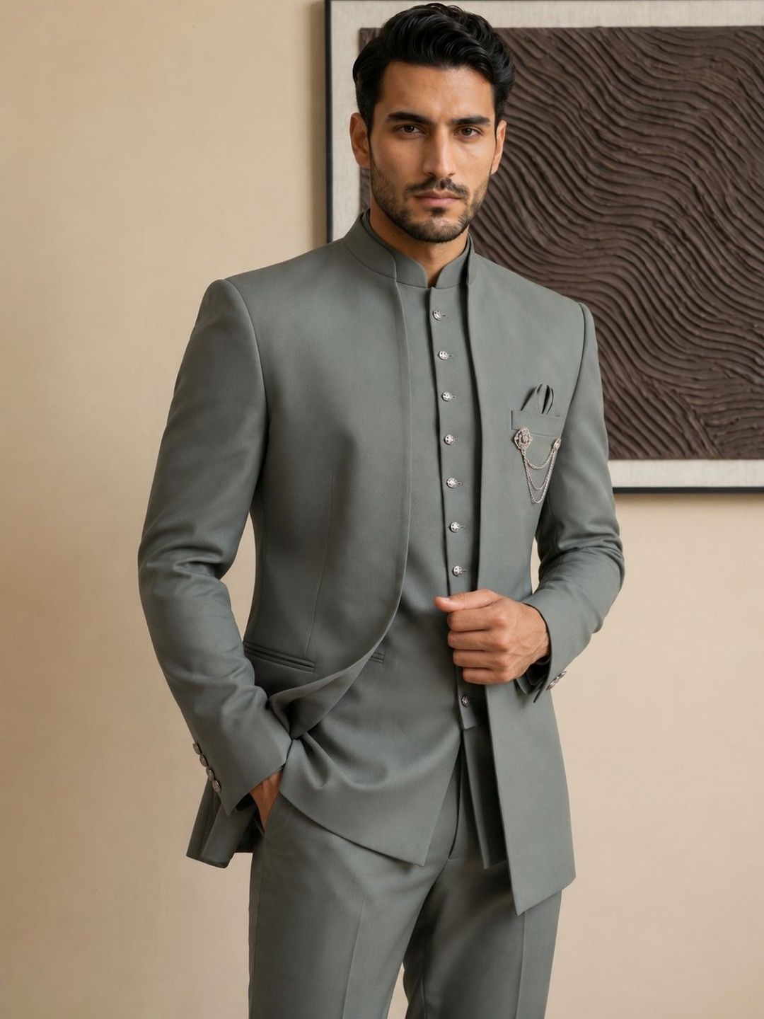House of Pataudi Mandarin Collar Sherwani-image-42