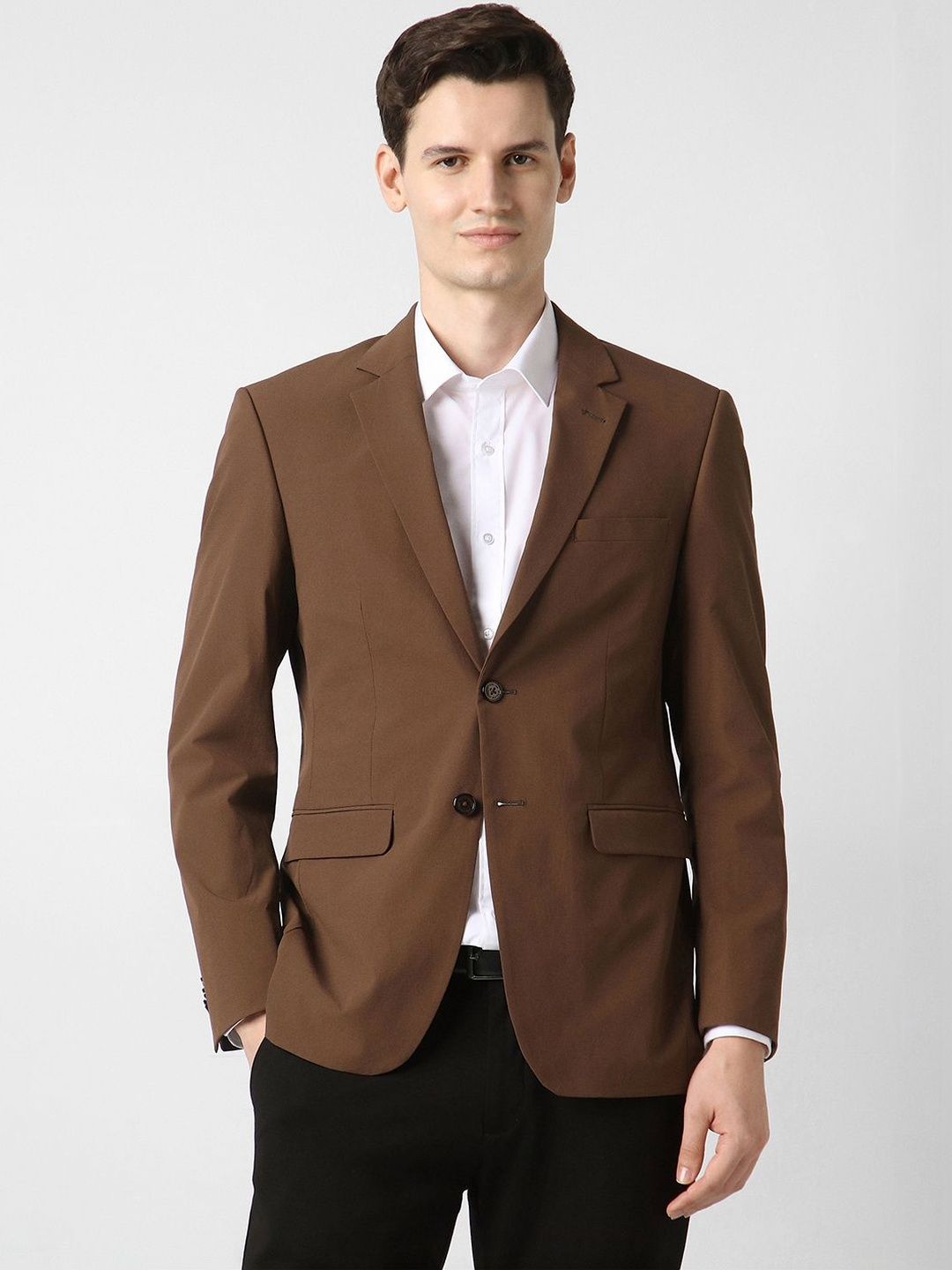 Peter England Notched Lapel Single-Breasted Slim Fit Formal Blazers-image-4