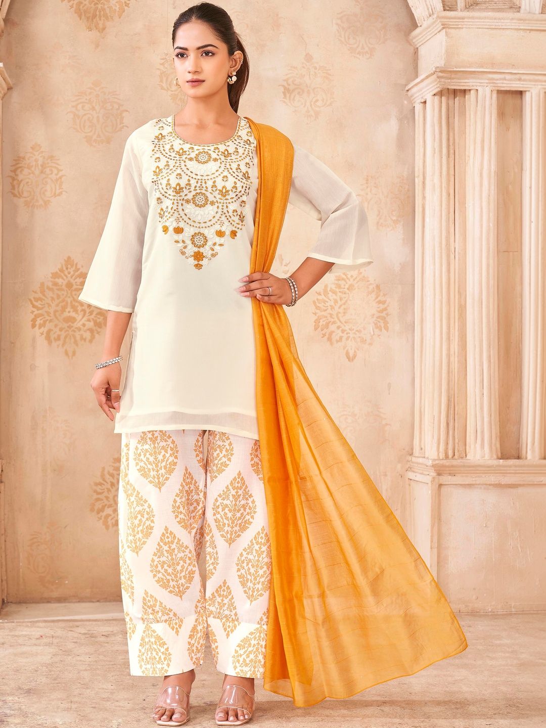 Tikhi Imli Women Ethnic Motifs Embroidered Regular Thread Work Kurta with Palazzos & With Dupatta-picture-20