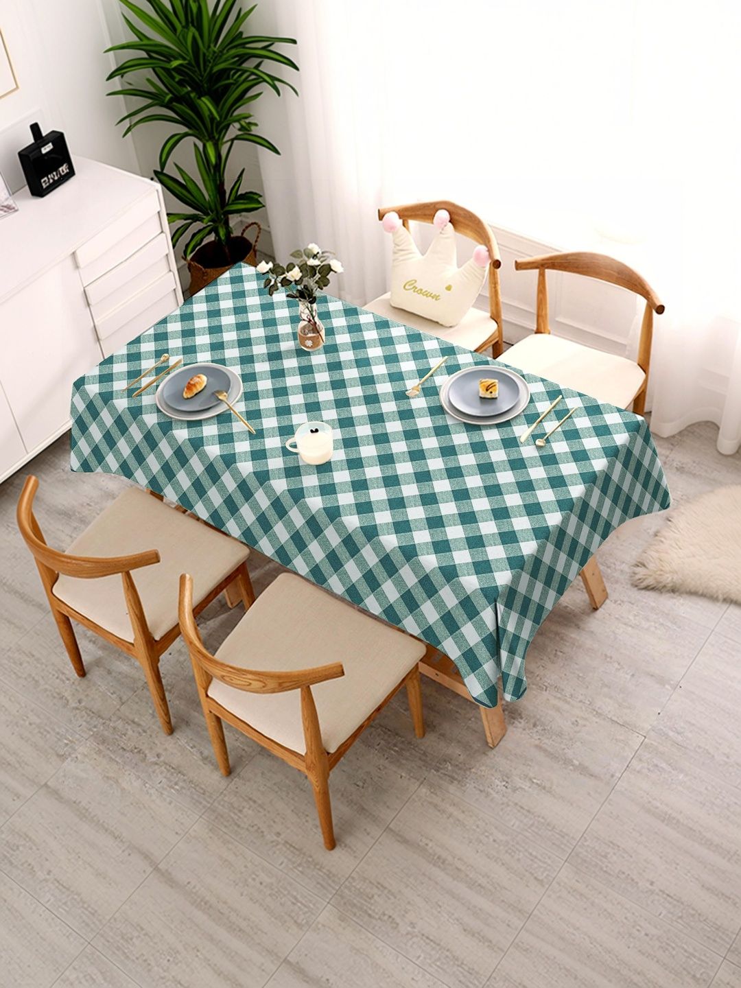 SIMPLYCURTAINS Teal Geometric Printed Anti-Slip 6-Seater Table Cover-picture-58