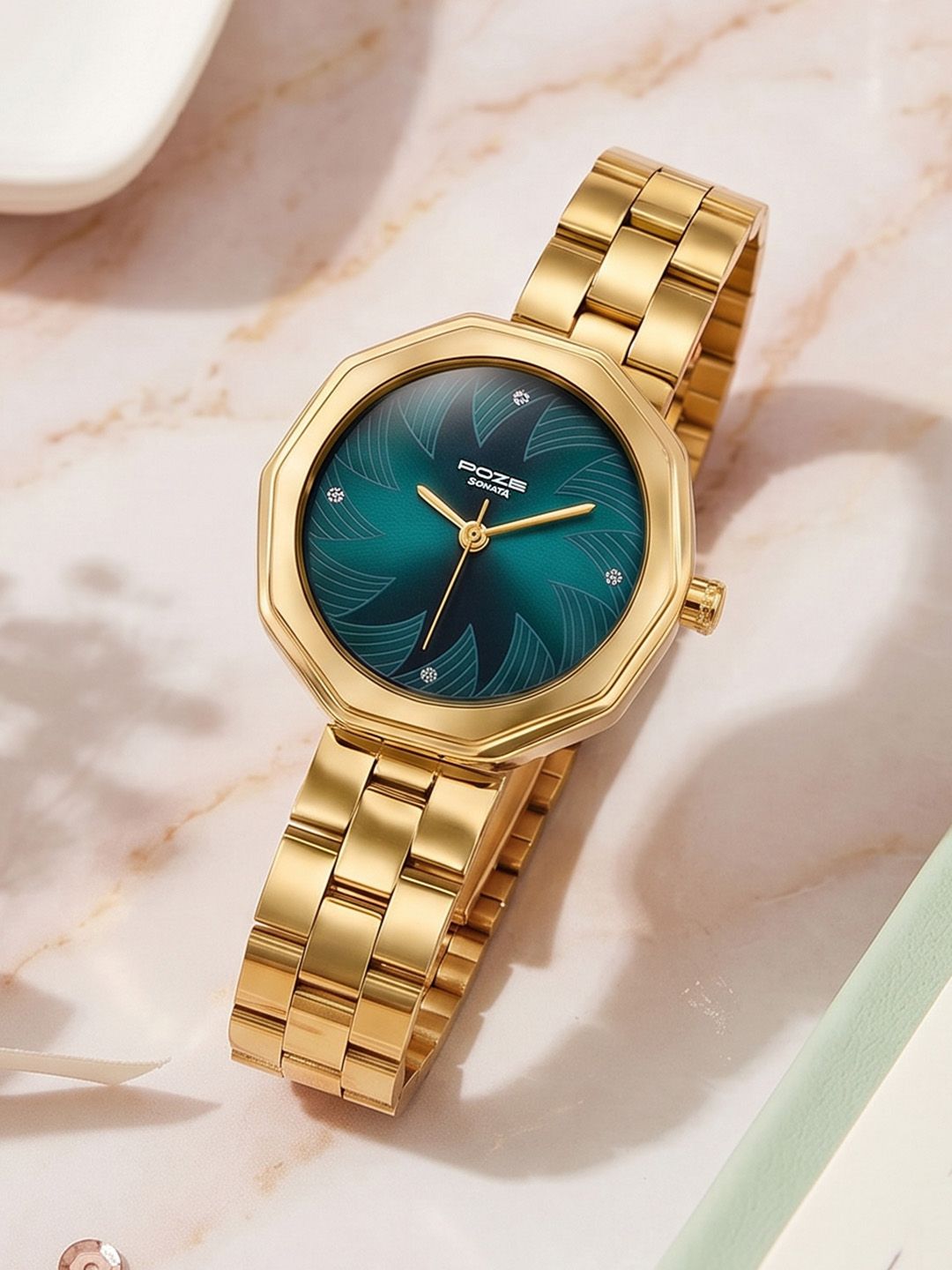 Sonata Women Poze 9 Quartz Analog Green Dial Watch - SP80180YM01W-picture-35
