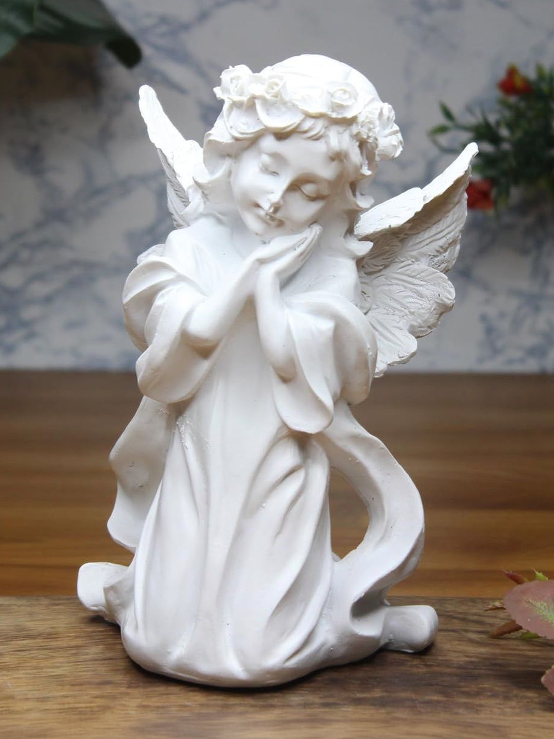 Wonderland White Figurine Angel Thinking In Dreams Showpiece-image-30
