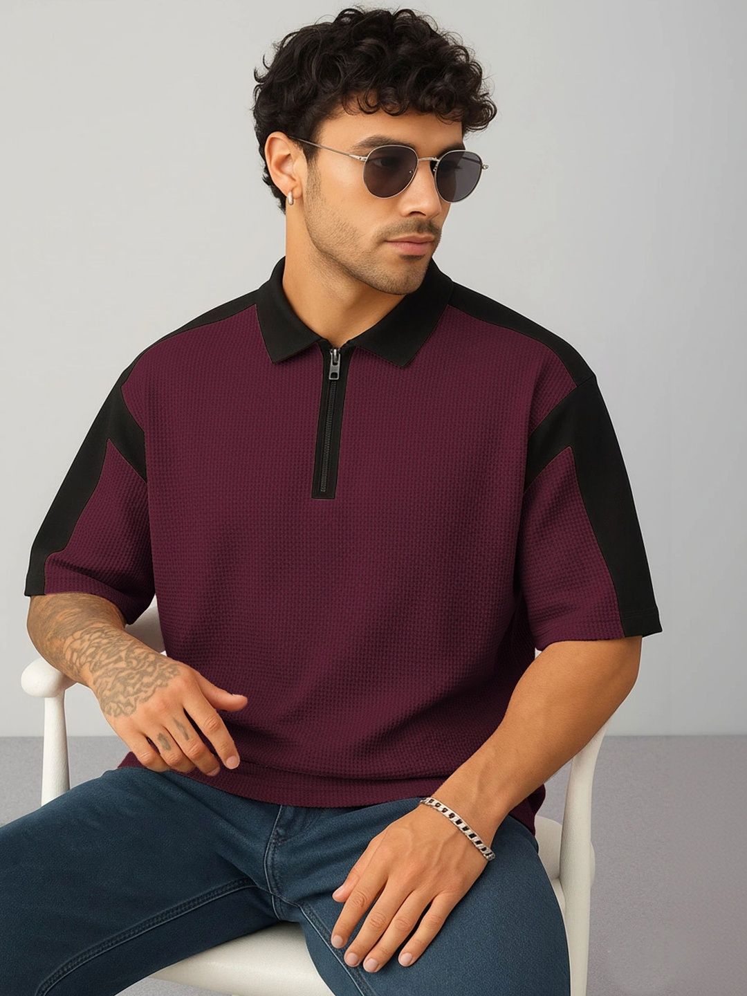 HOODLER Men Colourblocked Polo Collar Pure Cotton T-shirt-picture-32