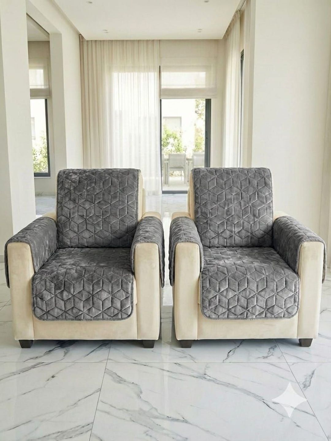 KANUM Grey & Grey Polyester Blend Sofa Cover With Arms-picture-38