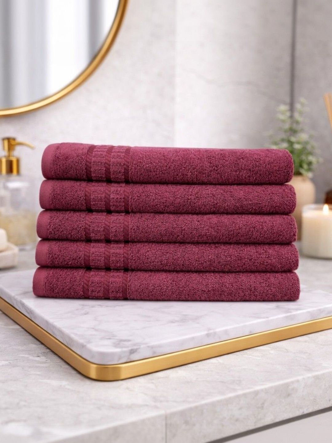 CasPure 5-Pcs Maroon Cotton 600 GSM Hand Towels-image-14