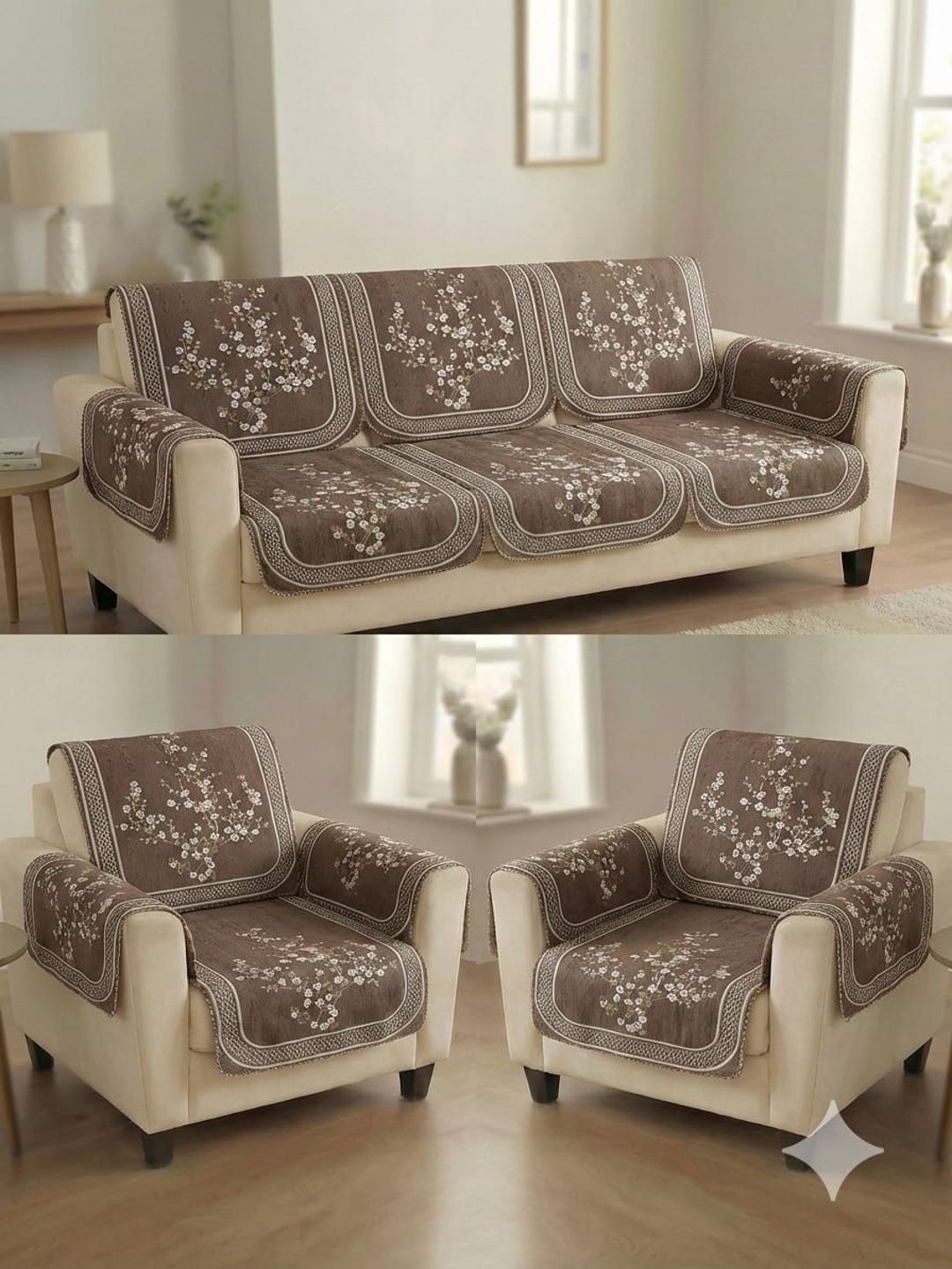 KANUM Coffee Brown & Brown Printed Polyester Blend Sofa Cover With Arms-picture-41