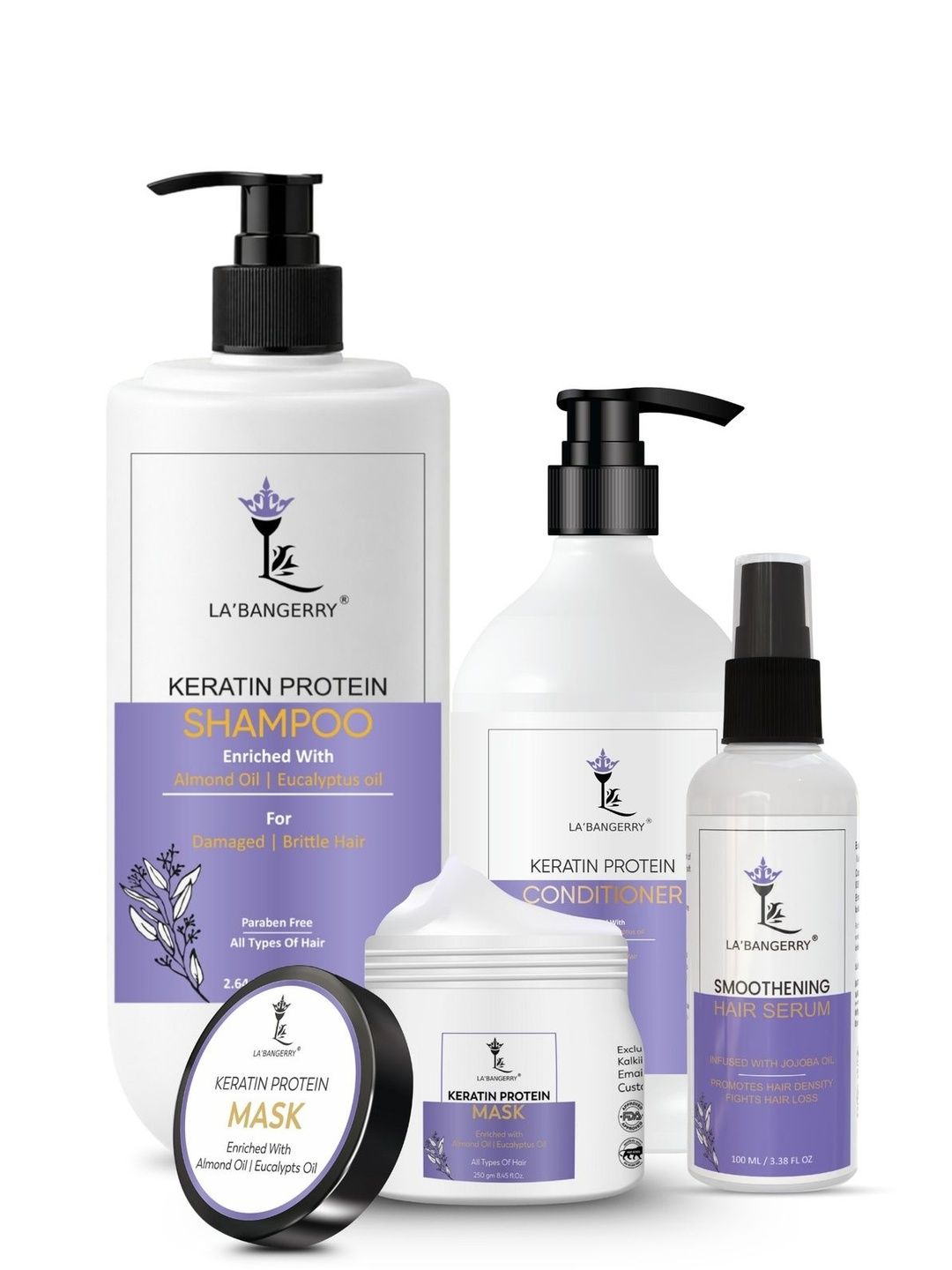 La'bangerry Set Of 4 Shampoo - 780ml, Conditioner & Mask - 250 ml Each With Serum - 100ml-image-0