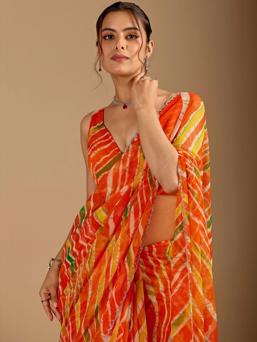 KIYAA FASHION Leheriya Beads and Stones Poly Chiffon Saree-picture-17
