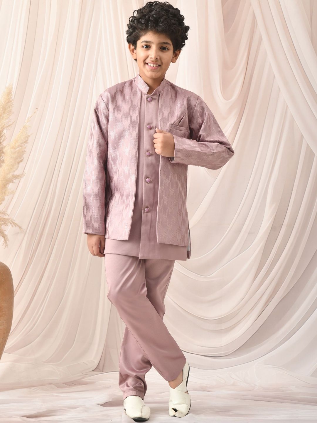 joley poley Boys Self Design Mandarin Collar Sherwani-picture-11