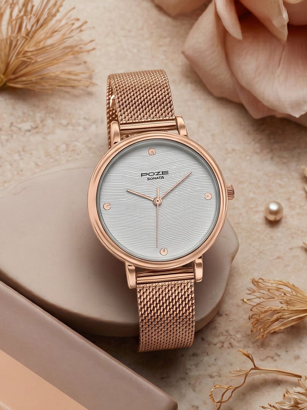 Sonata Women Poze 9 Quartz Analog White Dial Watch - SP80186BM01W