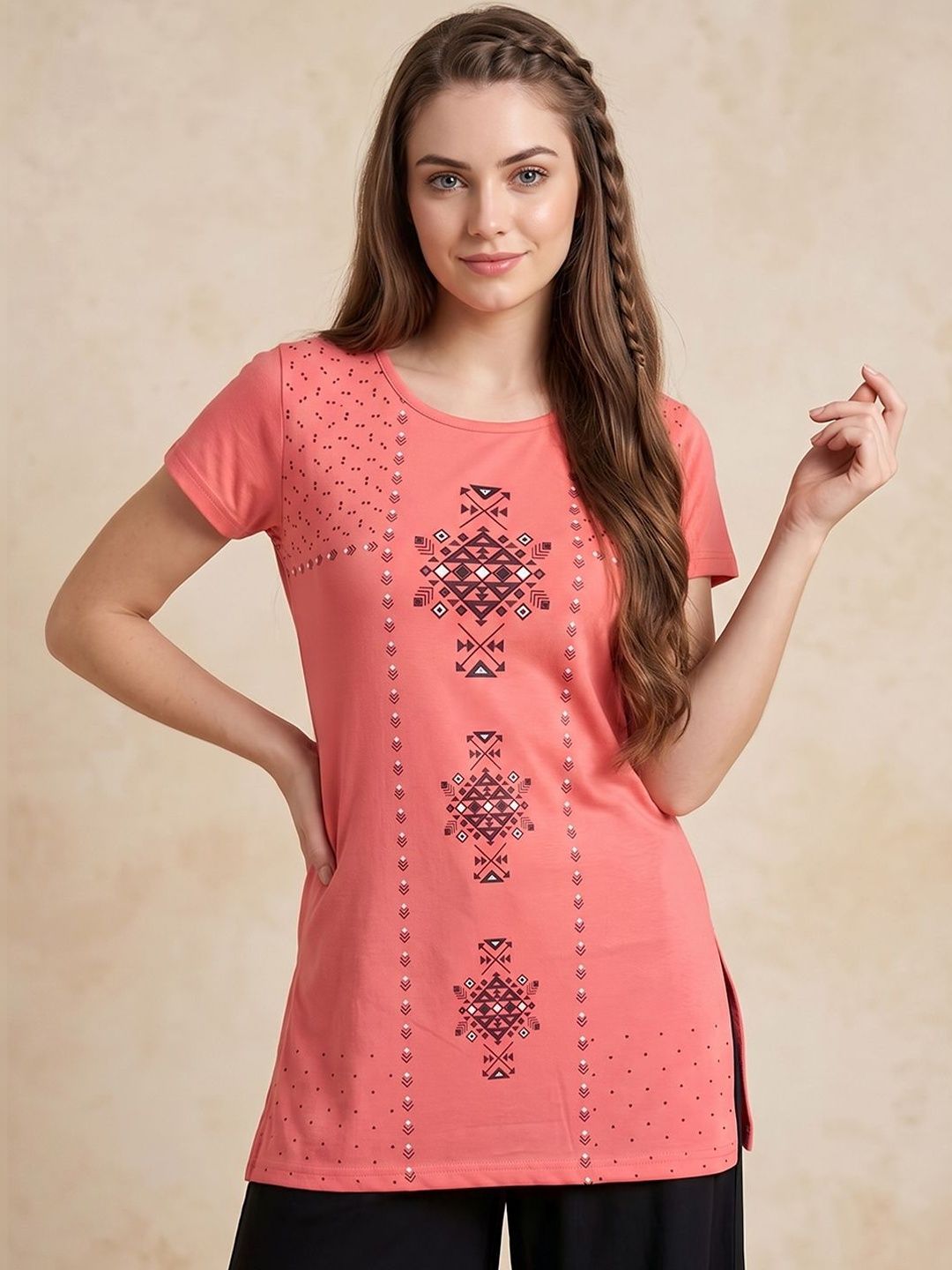 VERO AMORE Printed Round Neck Lounge Tshirt-picture-12