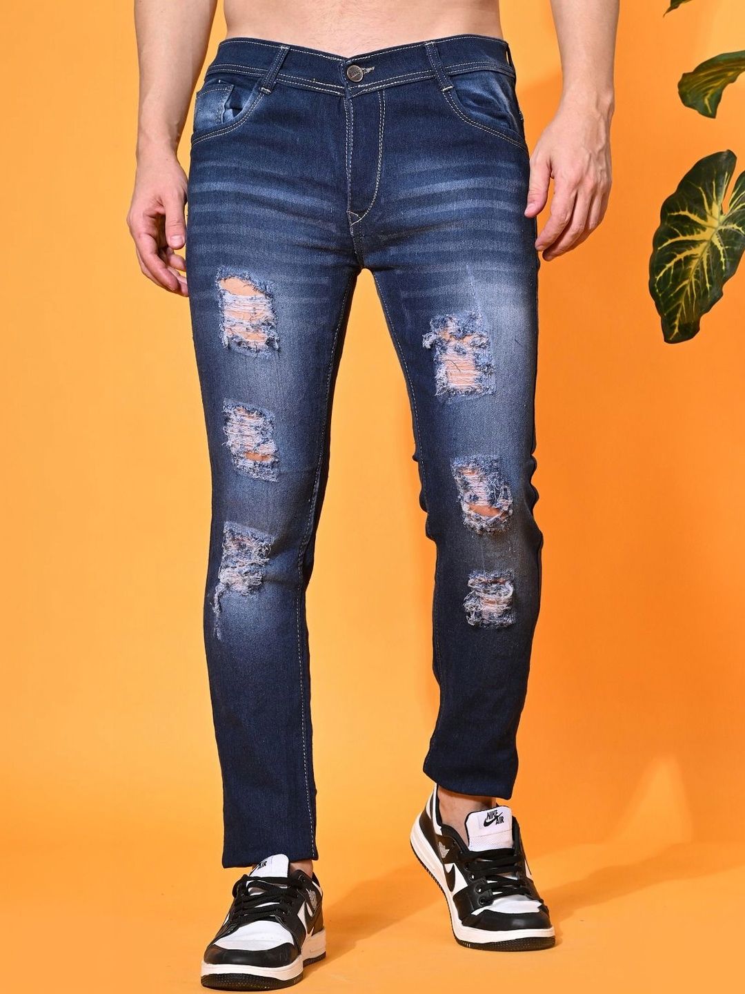 HERE&NOW Men Classic Regular Fit Mid-Rise Highly Distressed Light Fade Stretchable Jeans-picture-20