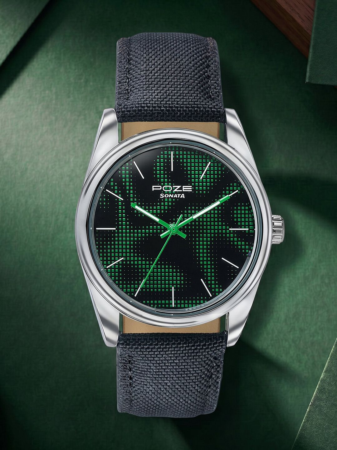 Sonata Men Poze 9 Quartz Analog Black/Green Dial Watch - SP70033SP01W-picture-12