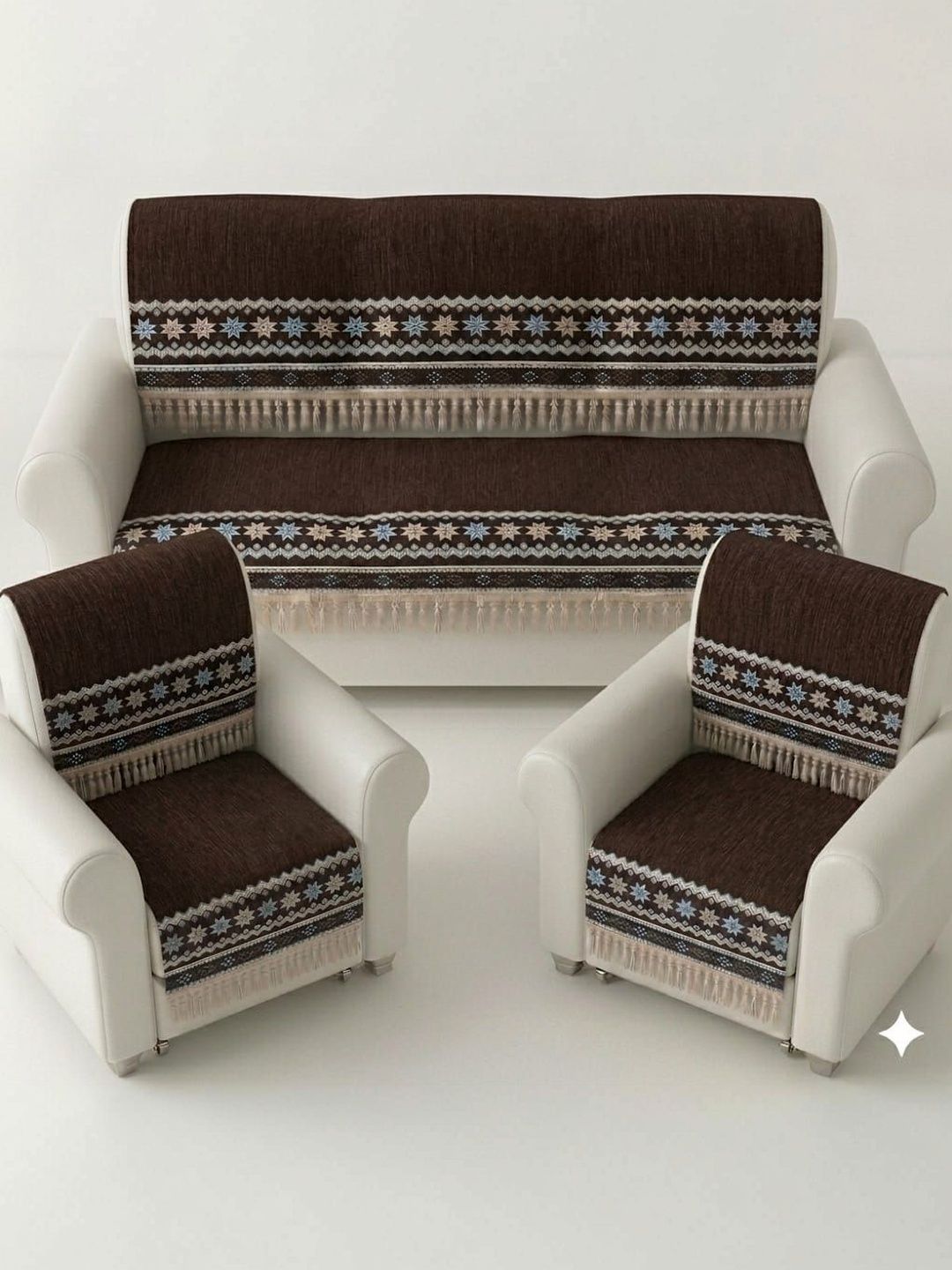 RAINBOW FURNISHINGS Coffee Brown & Brown Printed Cotton Blend Sofa Cover Without Arms-picture-32