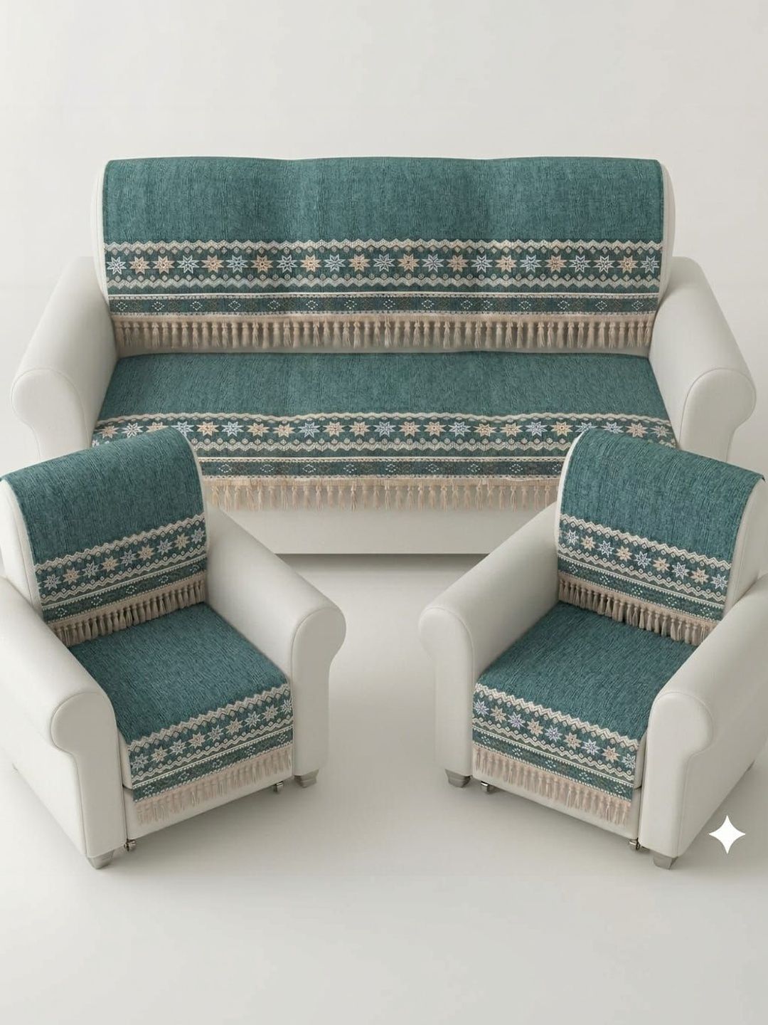 RAINBOW FURNISHINGS Sea Green & Teal Printed Cotton Blend Sofa Cover Without Arms-picture-50