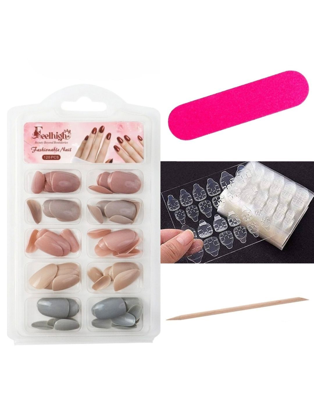 FEELHIGH 5 Colors Reusable Press On Nails With Nail Kit - 120Pcs - Shade 04-picture-56