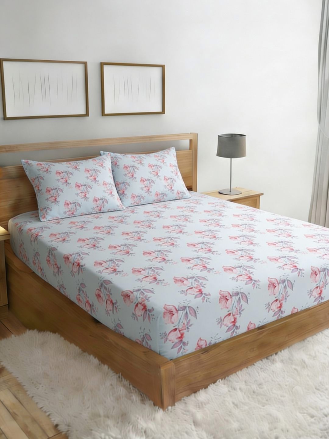 Status Blue & Pink Printed 210 TC Queen Bedsheet with 2 Pillow Covers-picture-23