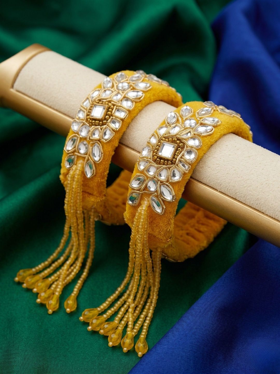 Adwitiya Collection Set of 2 Jadau Stone Studded & Beaded Bangles-picture-56