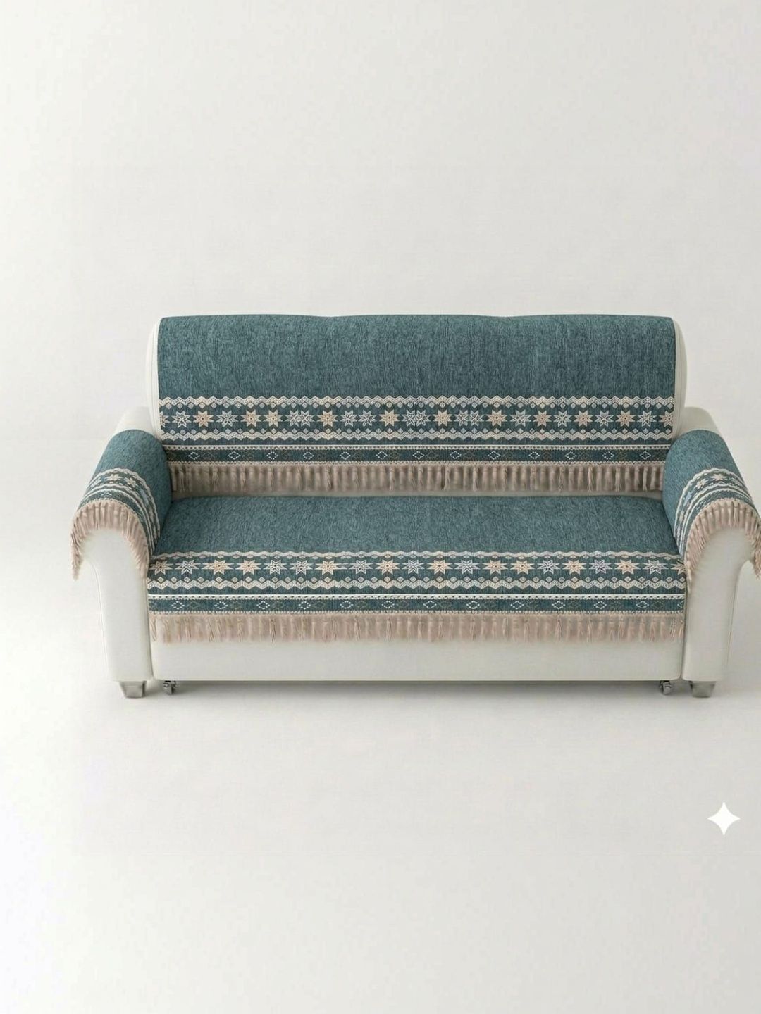 RAINBOW FURNISHINGS Sea Green & Teal Printed Cotton Blend Sofa Cover With Arms-image-2