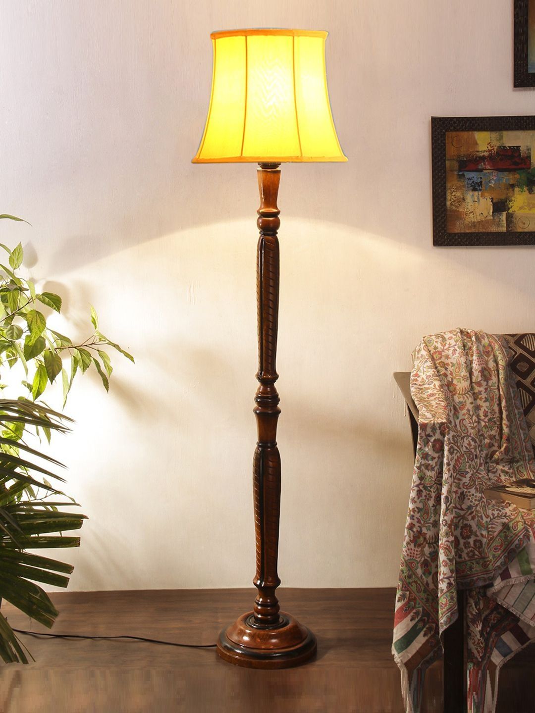 Myntra Elegant Homes Yellow Wood Abstract Shaped Floor Lamps-image-38