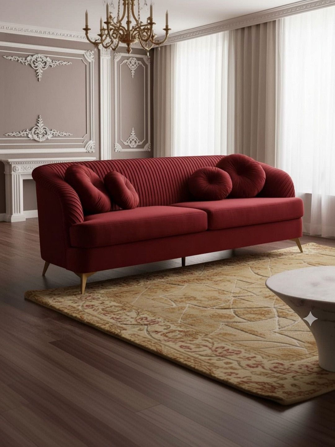 INDIAWOODMART 3-Seater Red Sofa-picture-31