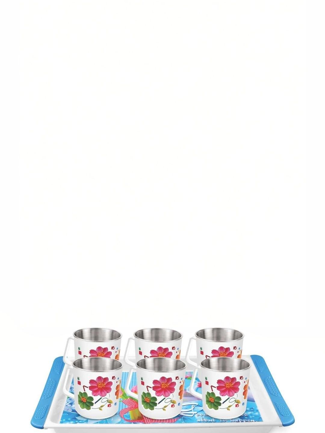 Rema White Floral Printed Stainless Steel Glossy Cups Set of Cups and Mugs-image-44