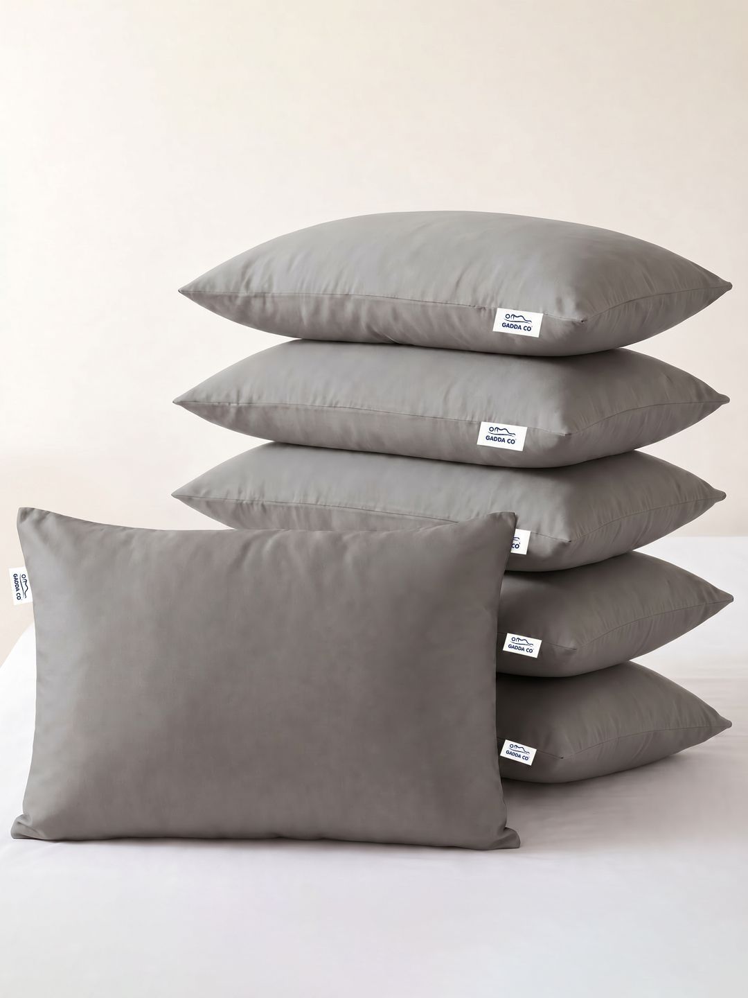 GADDA CO Grey Fibre Filled Cotton Breathable Sleep Pillow-image-43