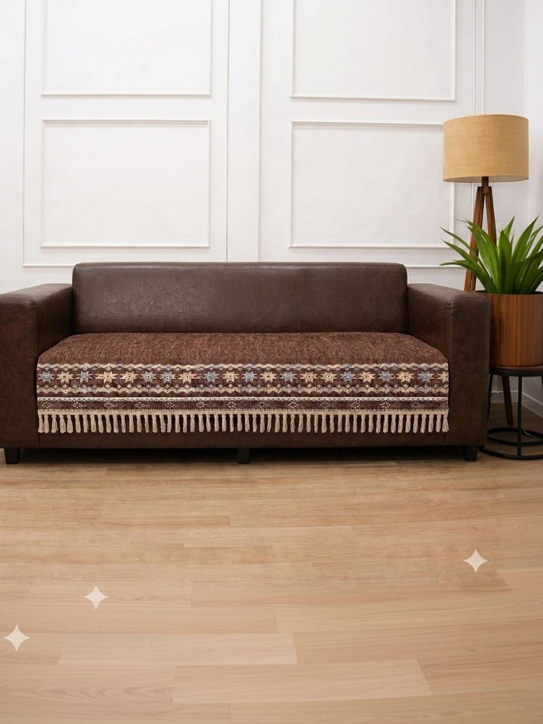 RAINBOW FURNISHINGS Pink & Brown Printed Cotton Blend 3 Piece Sofa Cover Without Arms-image-31
