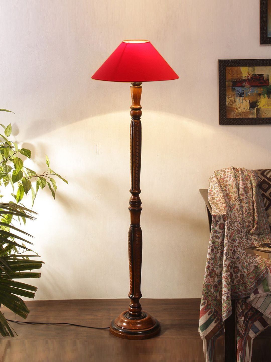 Myntra Elegant Homes Red & Brown Wooden Tripod Floor Lamp-image-28