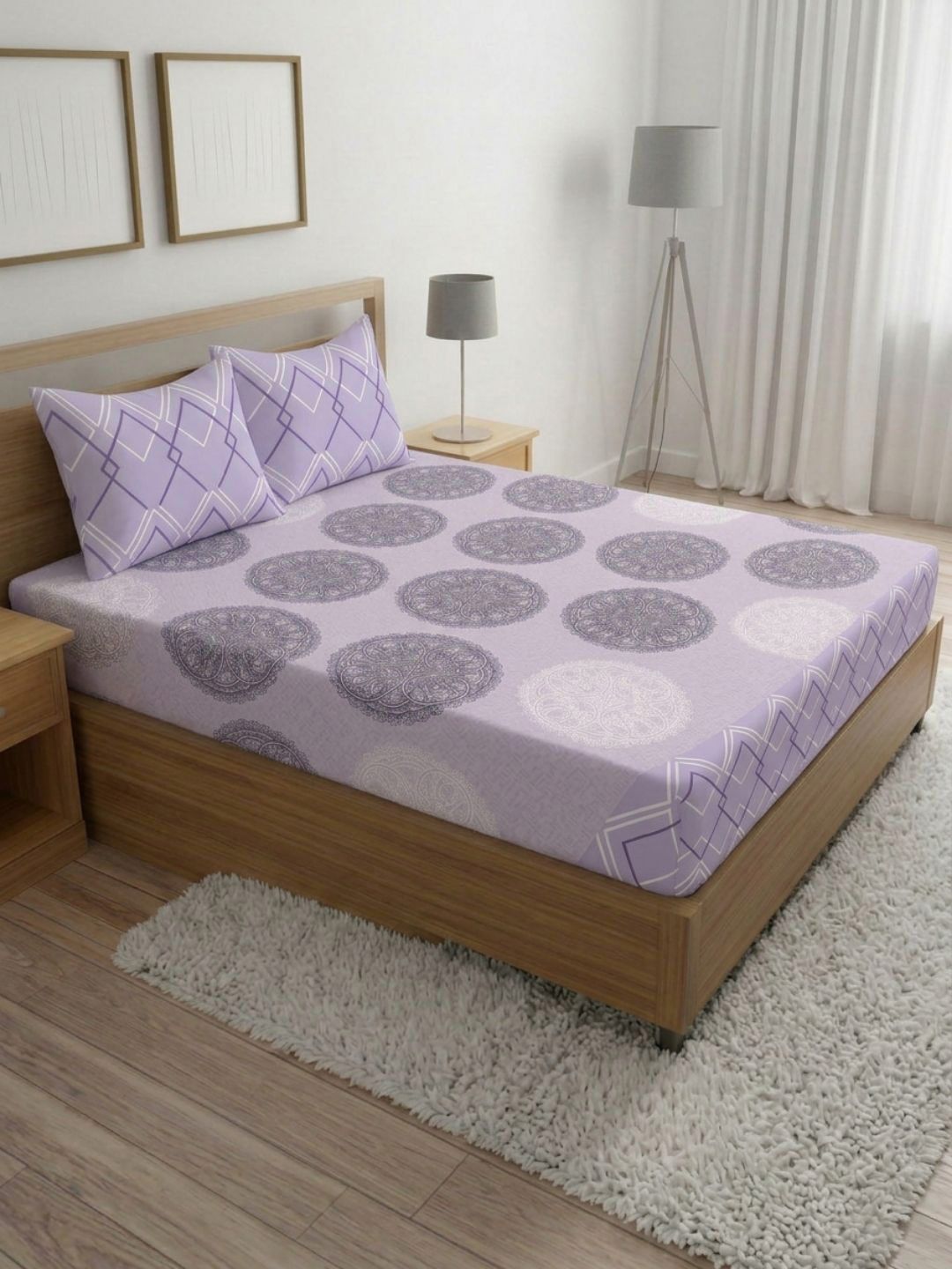Status Blue & Grey Printed 210 TC Queen Bedsheet with 2 Pillow Covers-picture-25