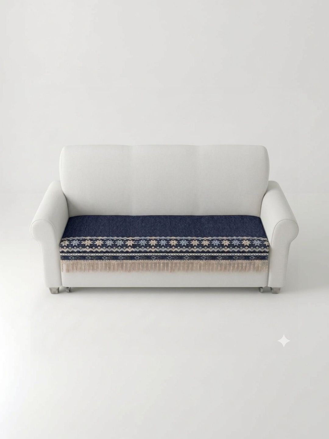 RAINBOW FURNISHINGS Blue & Navy Blue Printed Cotton Blend 3 Piece Sofa Cover Without Arms-image-43