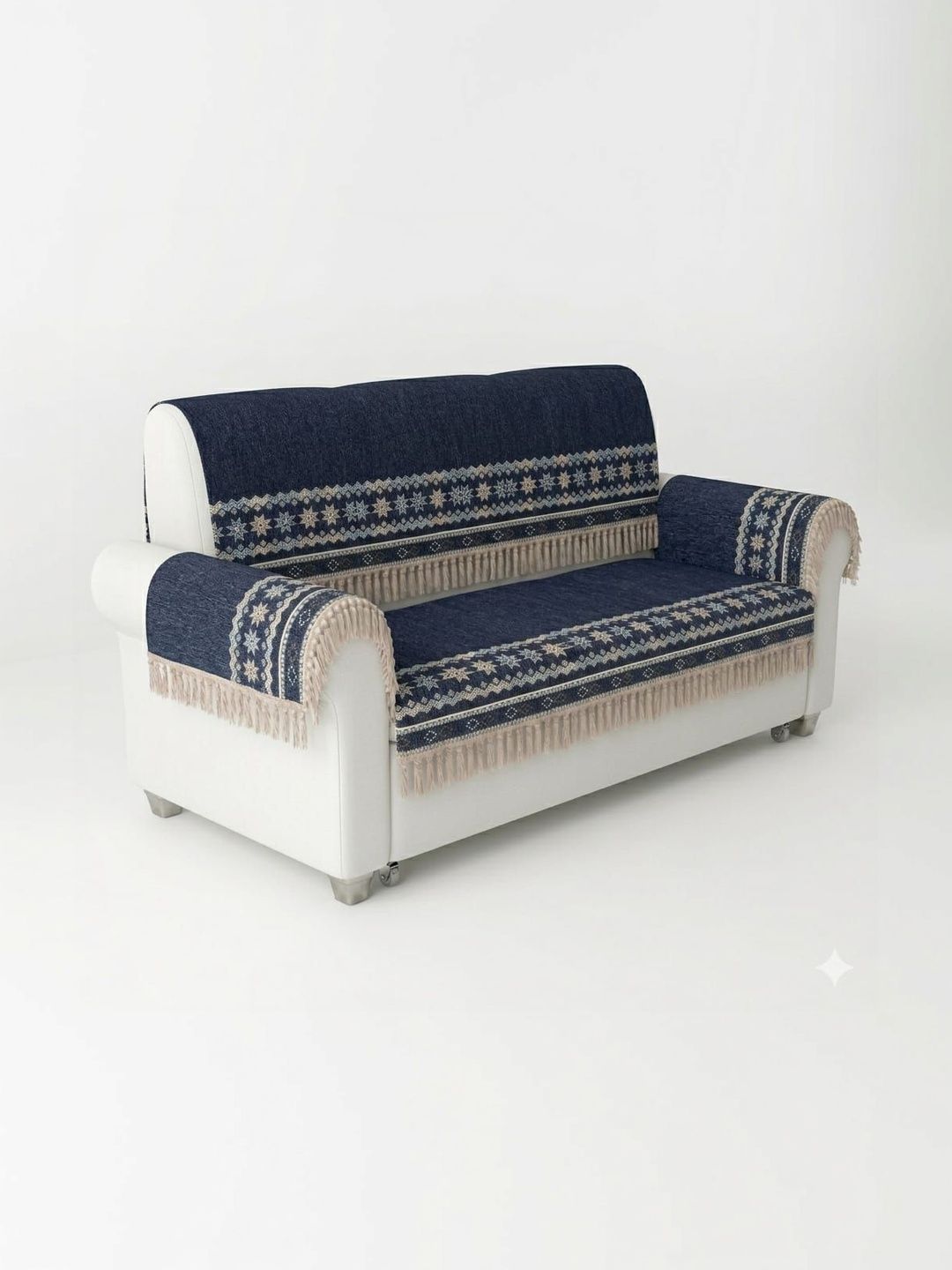 RAINBOW FURNISHINGS Blue & Navy Blue Printed Cotton Blend Sofa Cover With Arms-picture-52