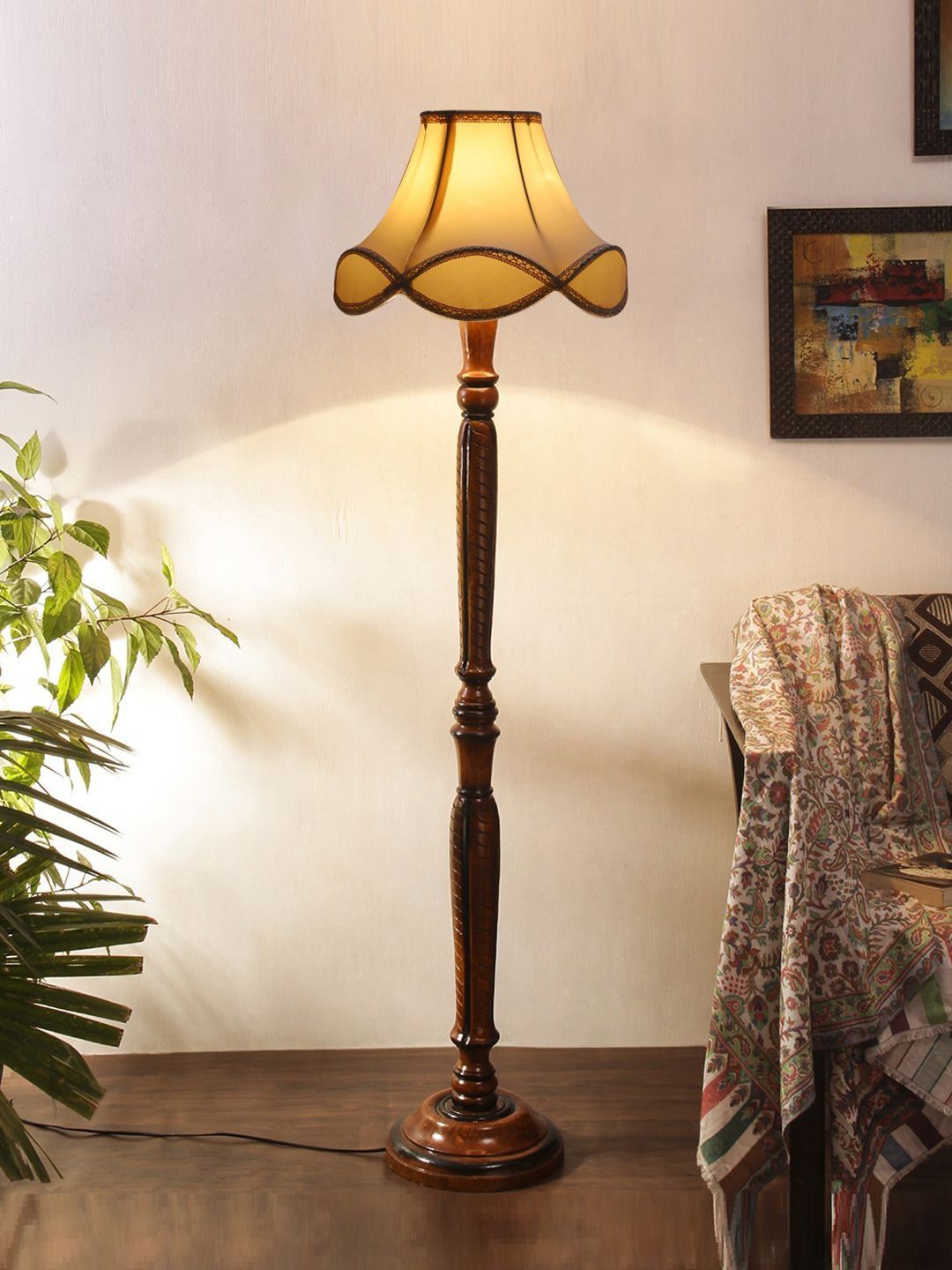Myntra Elegant Homes Off White Wood Triangle Floor Lamps-image-38