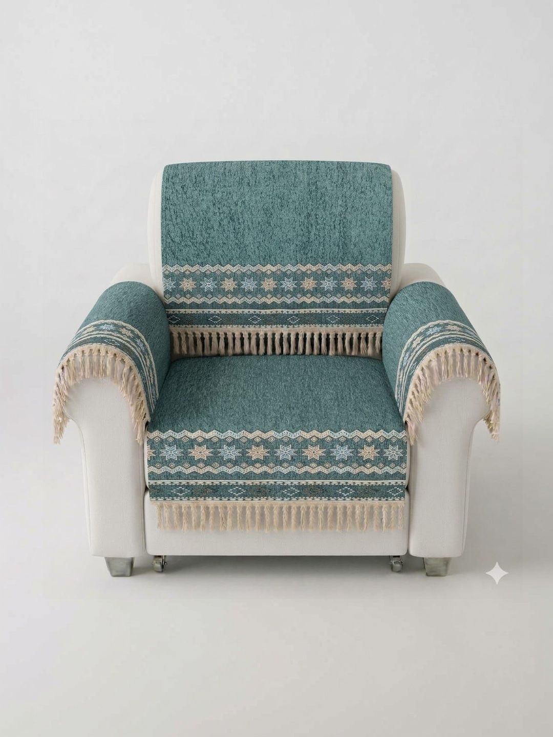 RAINBOW FURNISHINGS Sea Green & Teal Printed Cotton Blend 4 Piece Sofa Cover With Arms-image-27