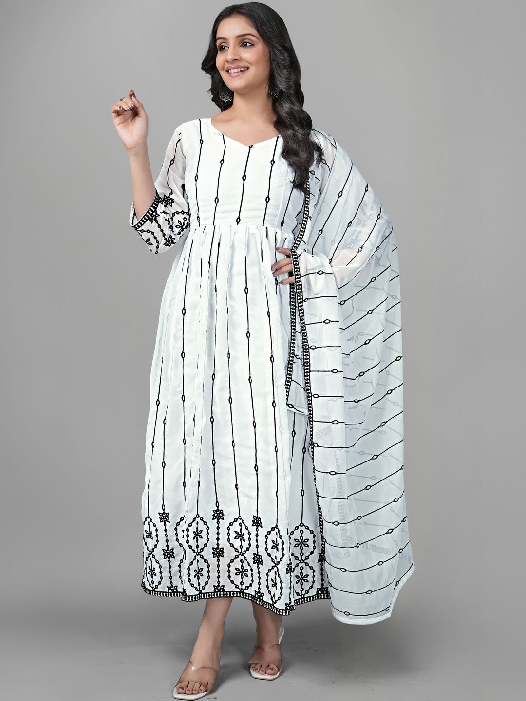 Moda Rapido Print Flared Sleeve Net Fit & Flare Maxi Dress-picture-20