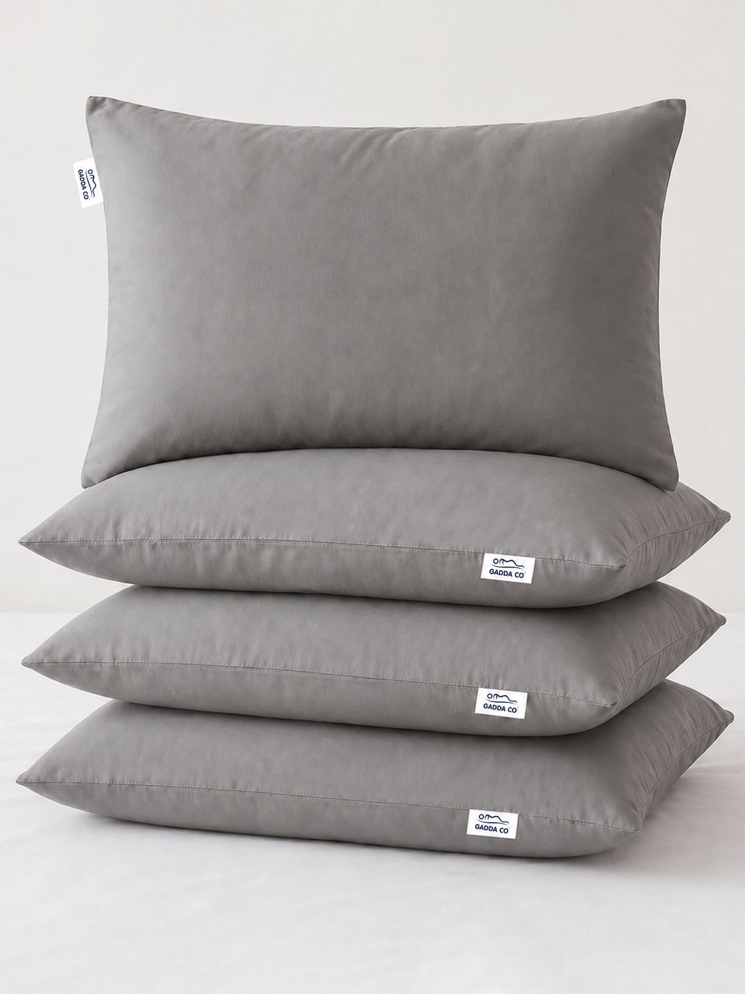 GADDA CO Grey Set of 4 Fibre Filled Cotton Breathable Sleep Pillow-image-6
