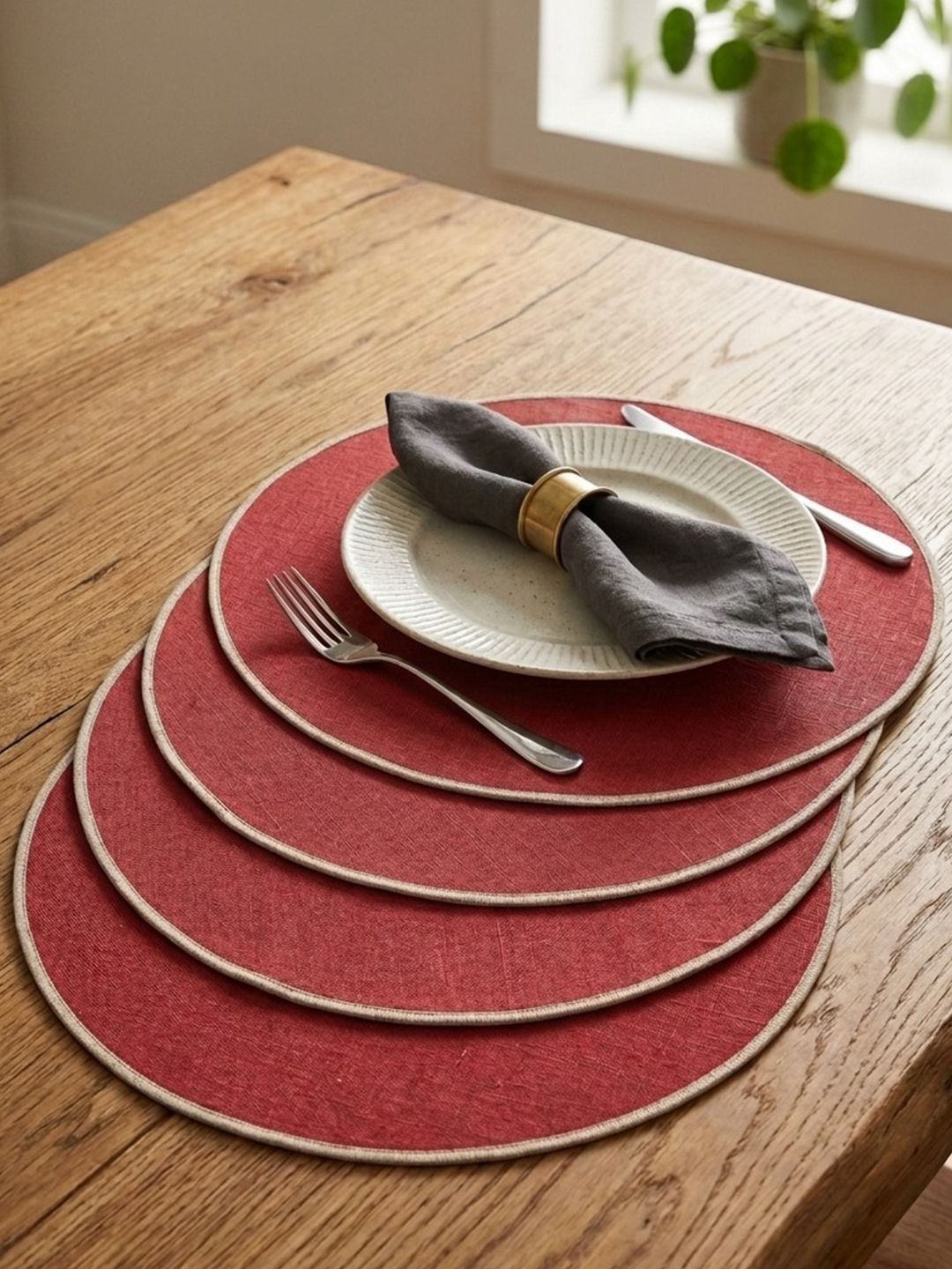 Bottega Pereira 4Pcs Red Printed Cotton Table Placemat-image-35