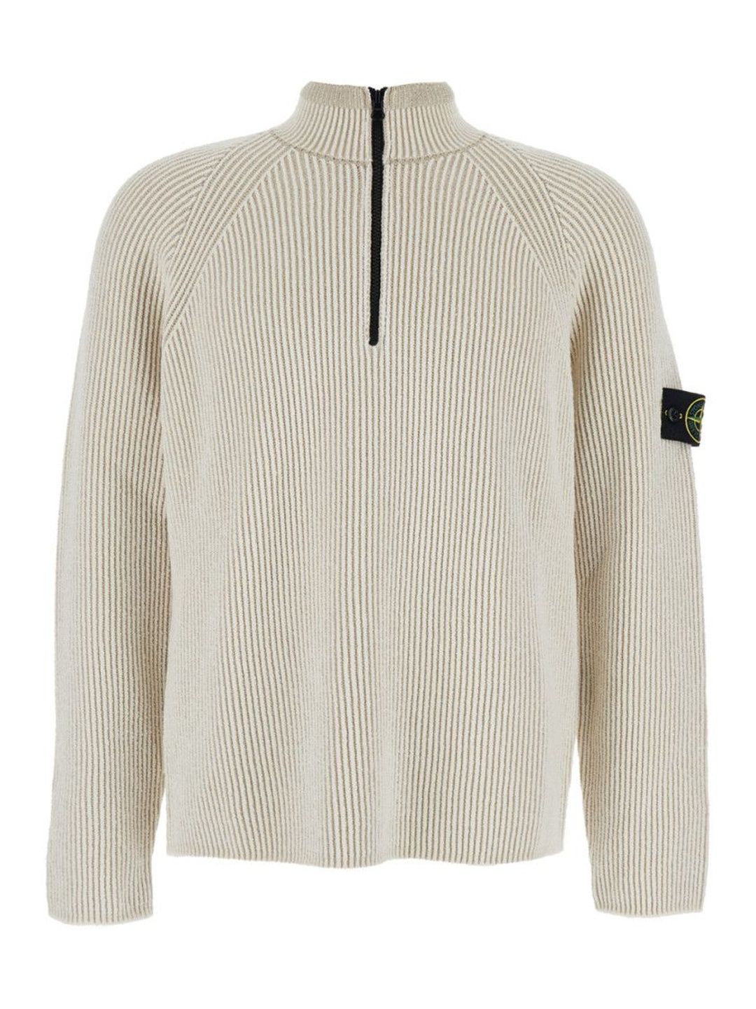 stone island White Zip-Neck Logo Sweater-picture-35