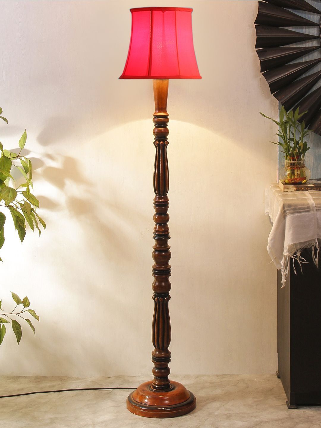 Myntra Elegant Homes Red & Brown Wooden Tripod Floor Lamp-image-26