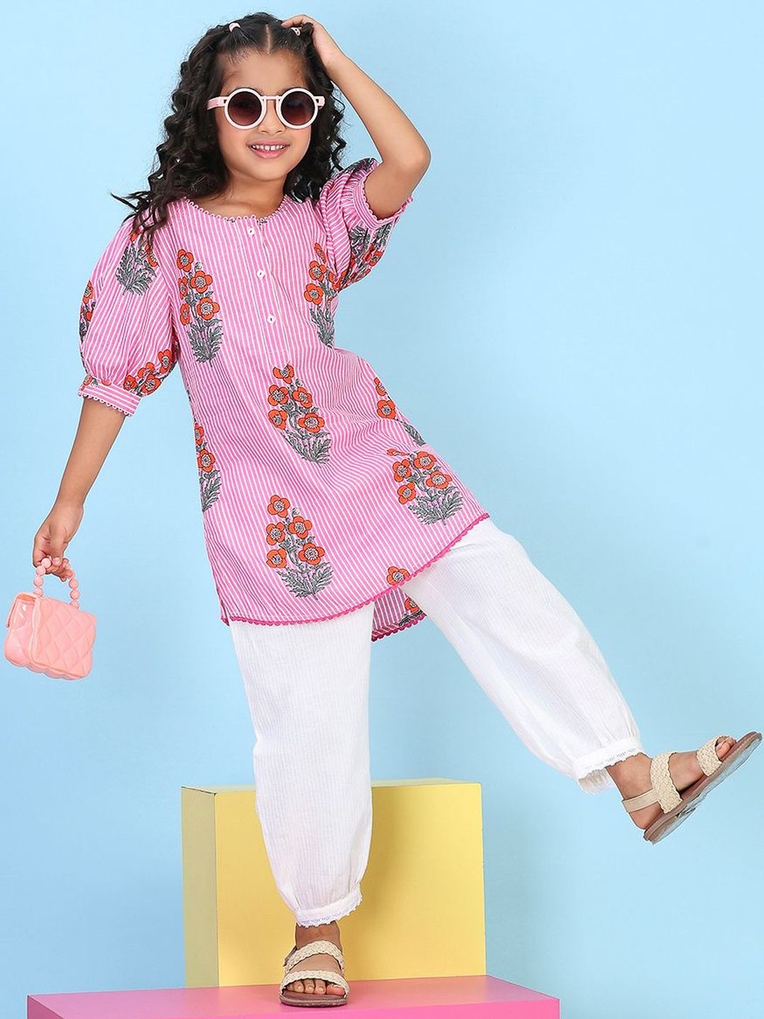 Biba Girls Floral Printed Regular Cotton Kurti With Salwar-picture-30