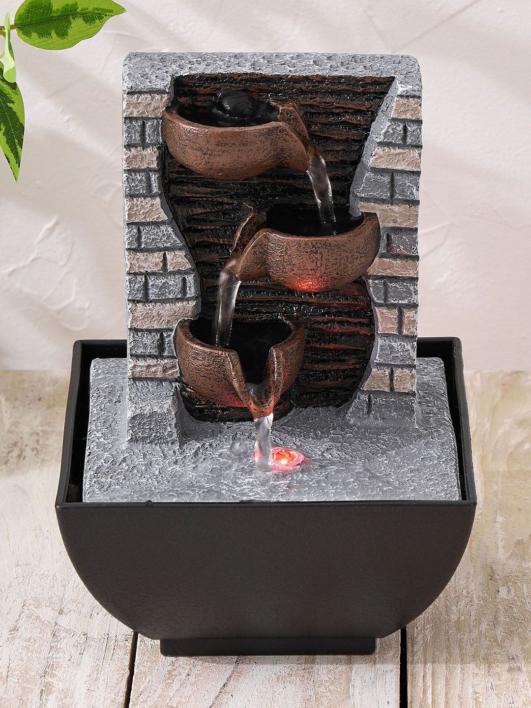 Home Centre Beige & Black Mini Diya Water Fountain-image-3