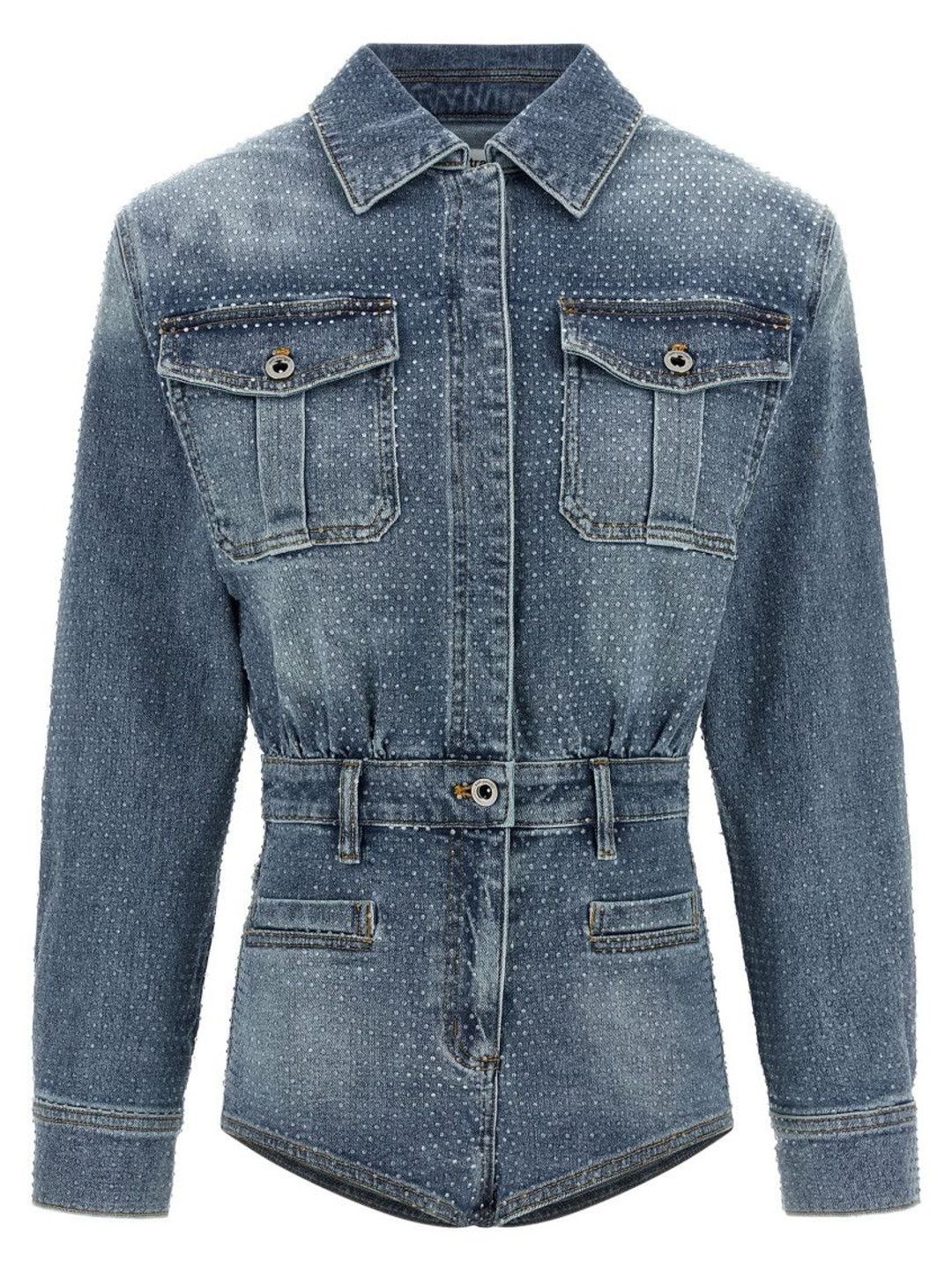 self-portrait Blue Rhinestone Denim jumpsuit-picture-15