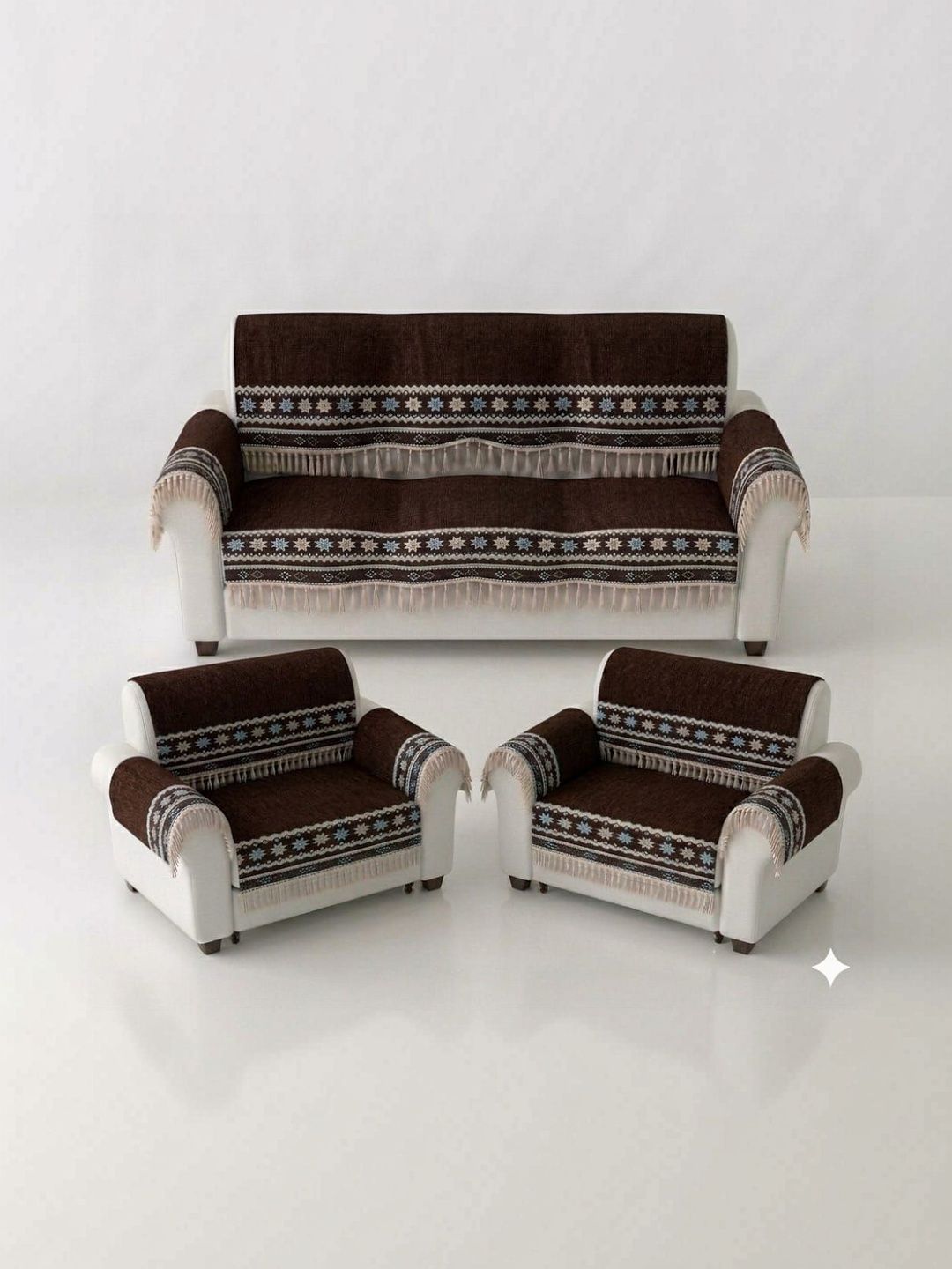 RAINBOW FURNISHINGS Coffee Brown & Brown Printed Cotton Blend Sofa Cover With Arms-picture-22