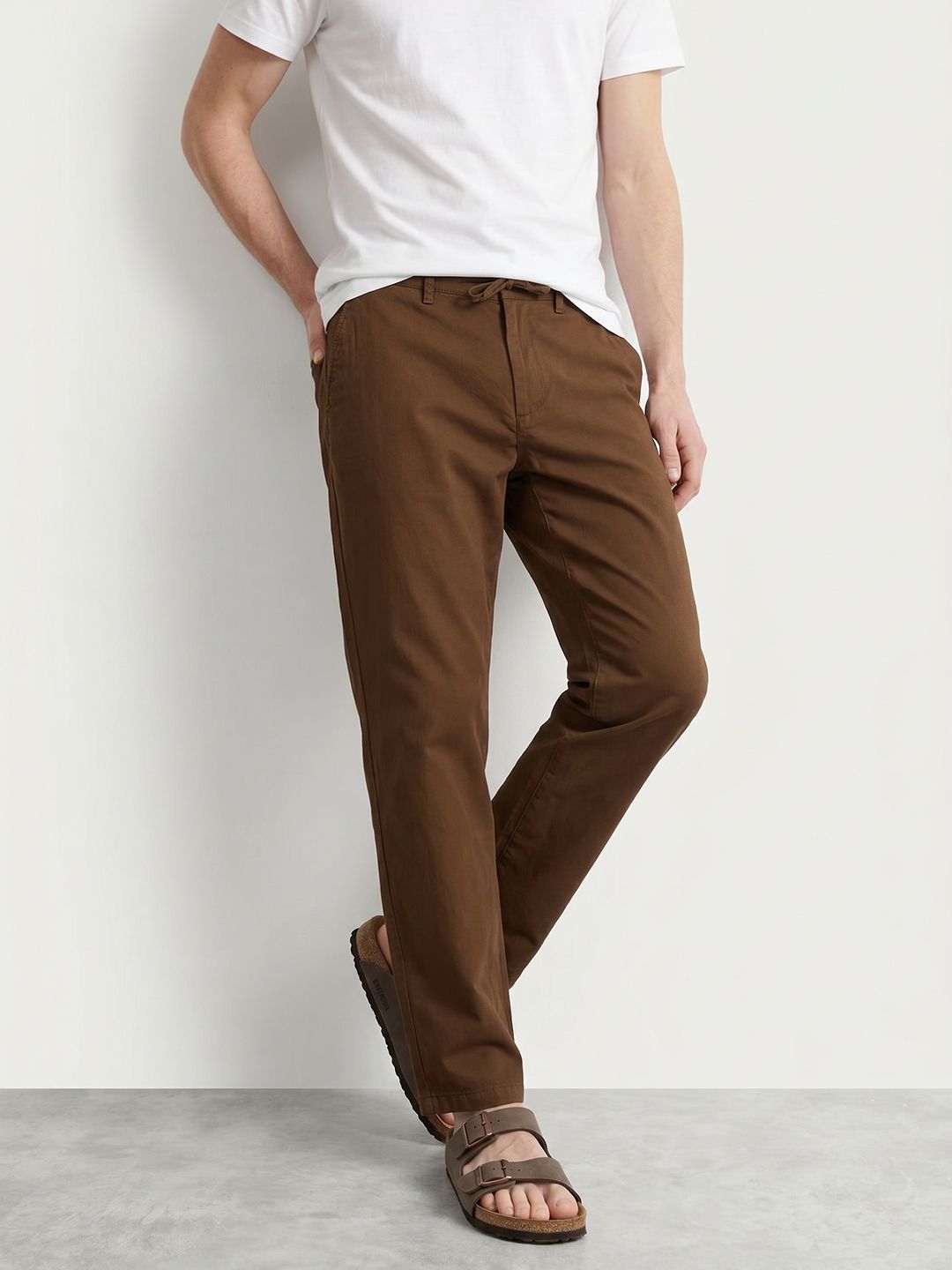 Mast & Harbour Men Pure Cotton Straight Fit Trousers-image-12