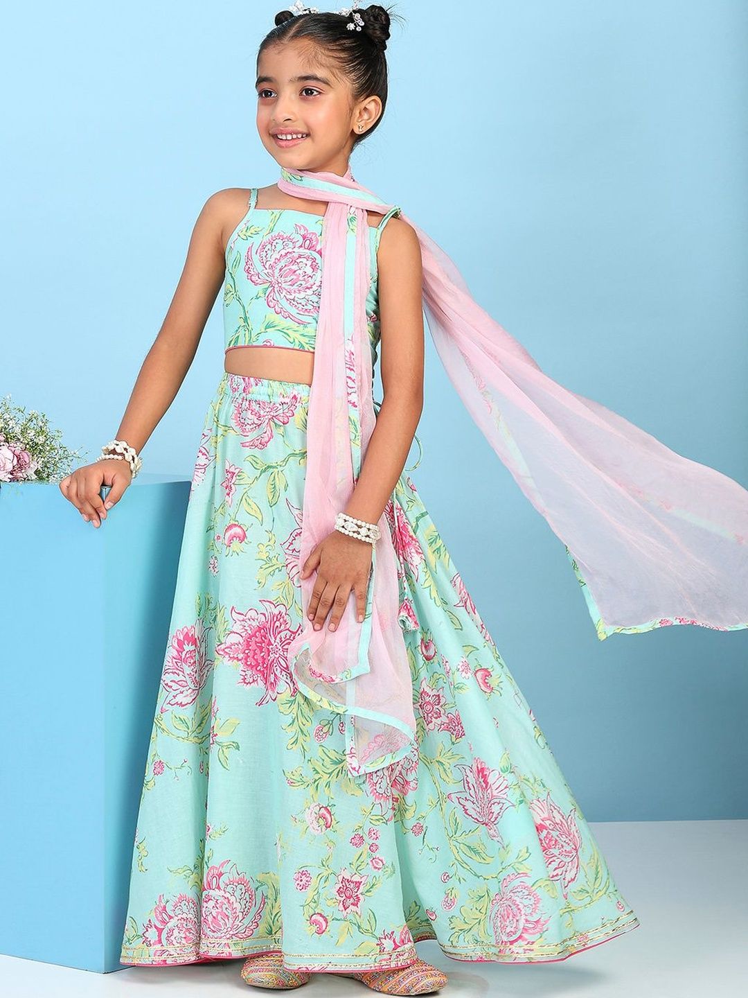 Biba Girls Printed Ready to Wear Lehenga & Blouse With Dupatta-picture-25