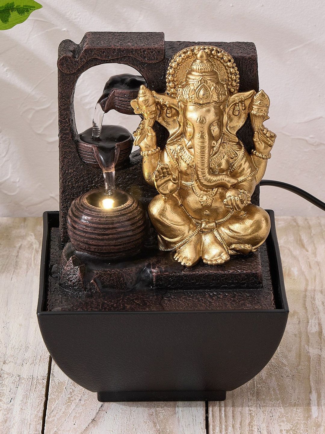 Home Centre Beige & Black Mini Ganesha Water Fountain-image-15
