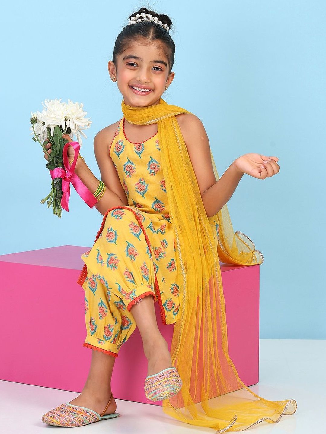 Biba Girls Ethnic Motifs Printed Regular Pure Cotton Kurta with Patiala & With Dupatta-picture-19