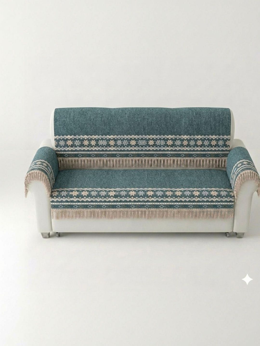 RAINBOW FURNISHINGS Sea Green & Teal Printed Cotton Blend Sofa Cover With Arms-picture-33