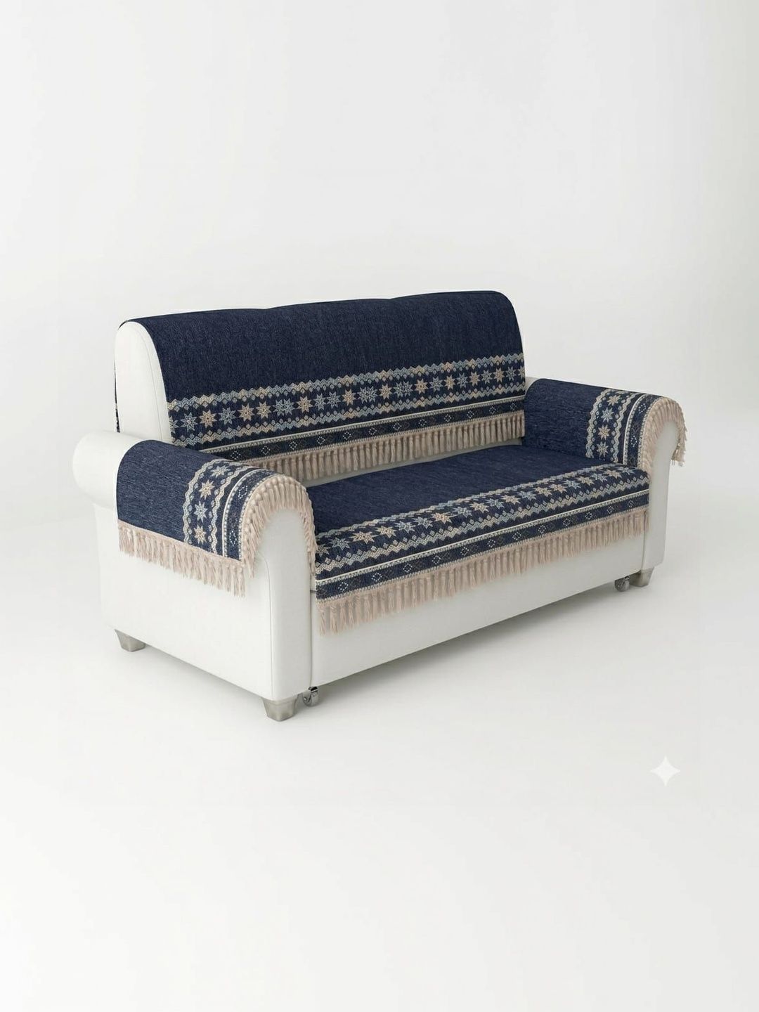 RAINBOW FURNISHINGS Blue & Navy Blue Printed Cotton Blend Sofa Cover With Arms-image-40