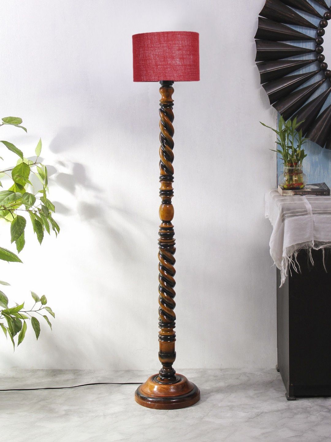 Myntra Elegant Homes Maroon & Brown Wooden Tripod Floor Lamp-picture-37